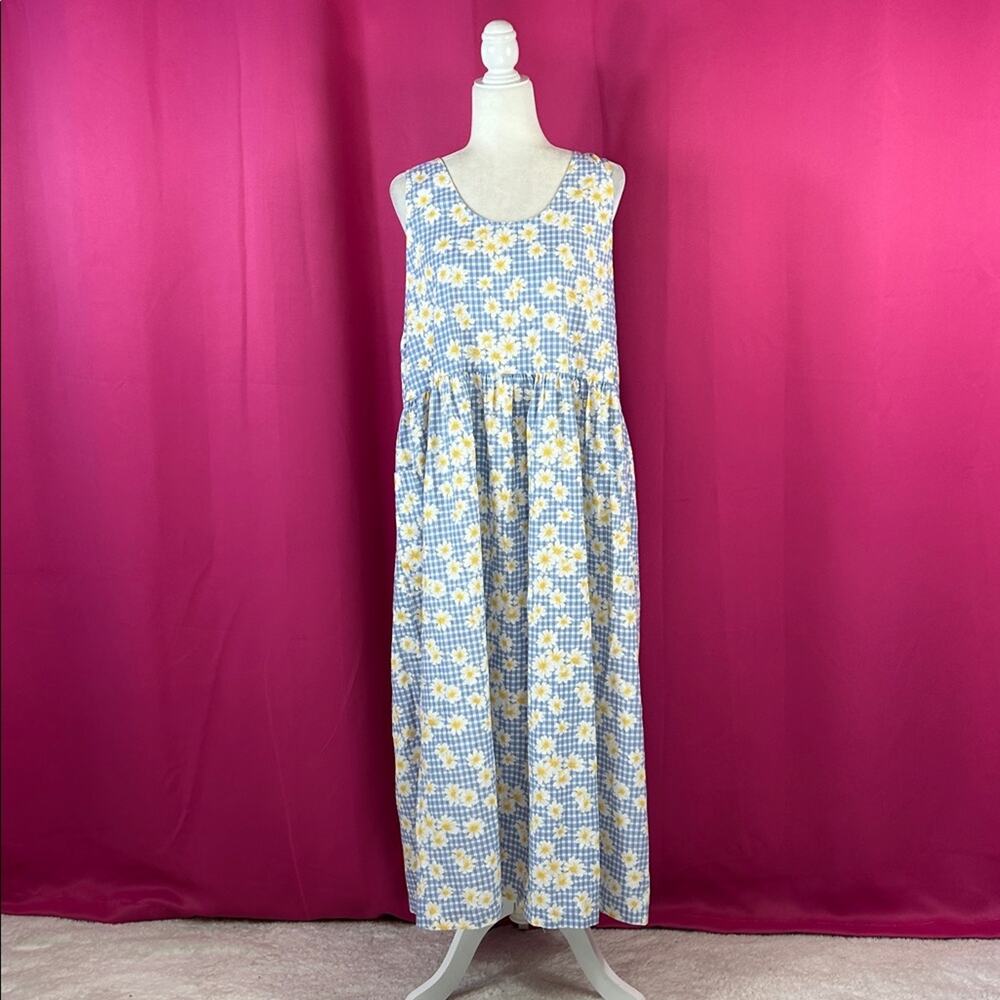 Vtg 90s Storybook Heirlooms checkered floral cottagecore cotton jumper dress, XL - Picture 2 of 6